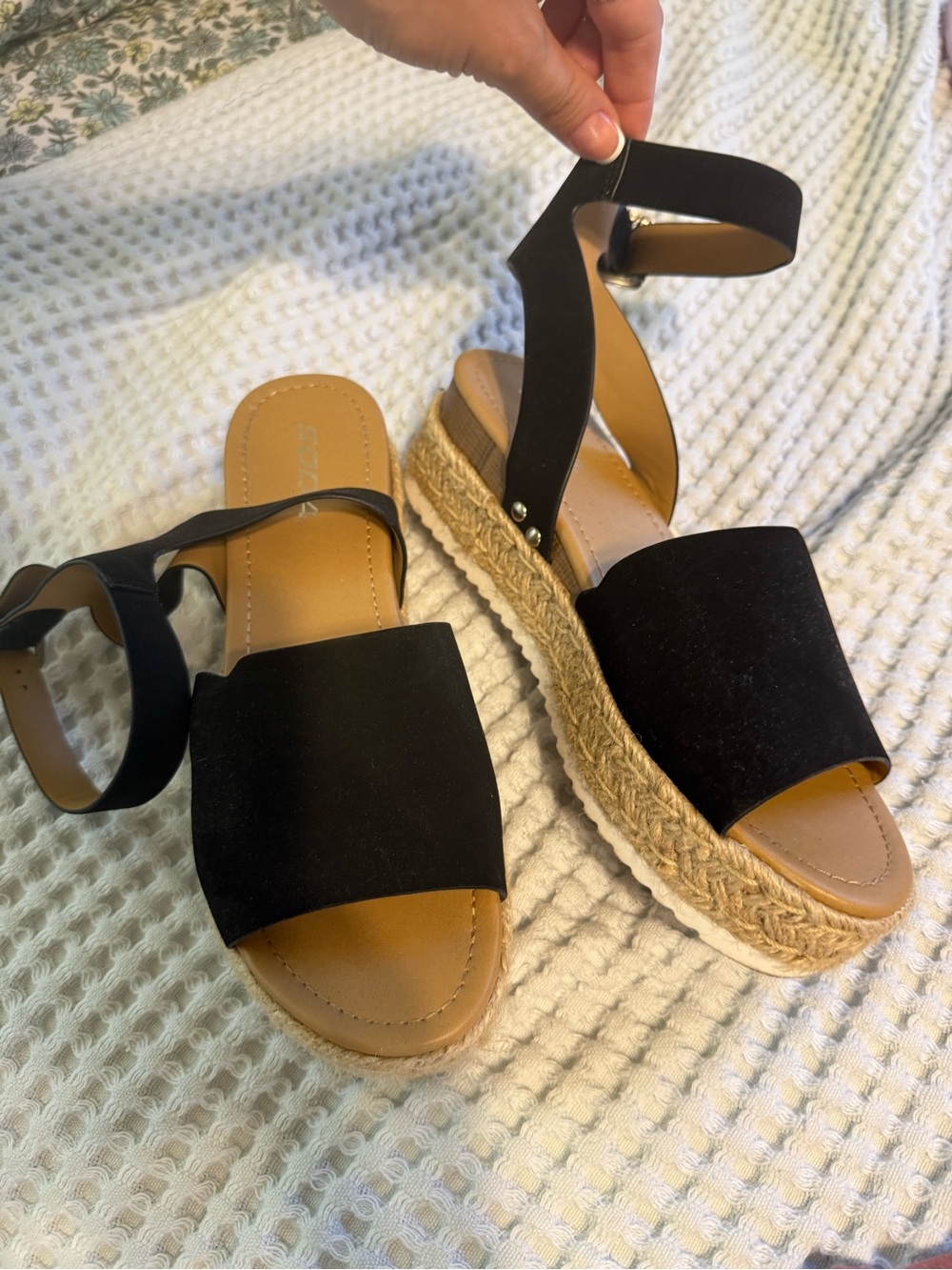 Women's Black Espadrille Platform Sandals with Ankle Strap